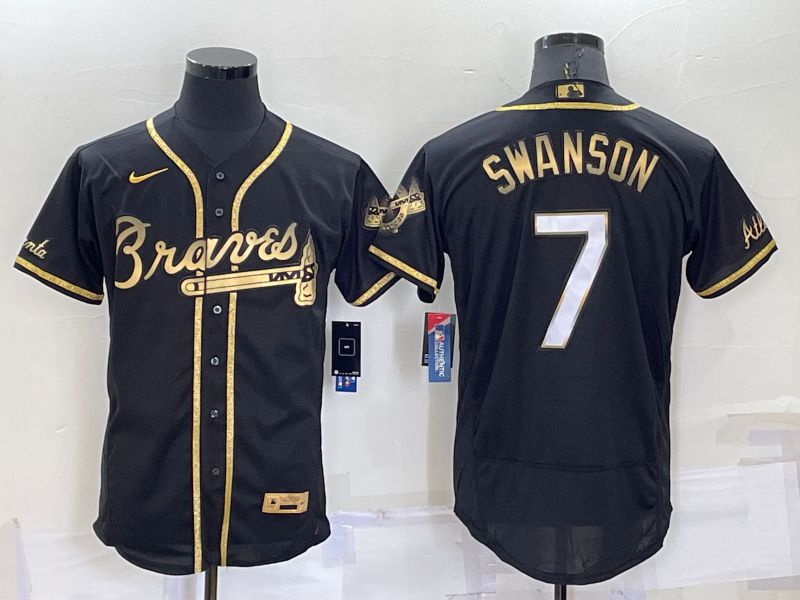 Men Atlanta Braves #7 Swanson Black Gold Elite 2022 Nike MLB Jersey->atlanta braves->MLB Jersey